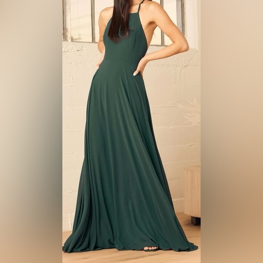 Lulus Mythical Kind of Love Dark Green Maxi Dress size S(small)